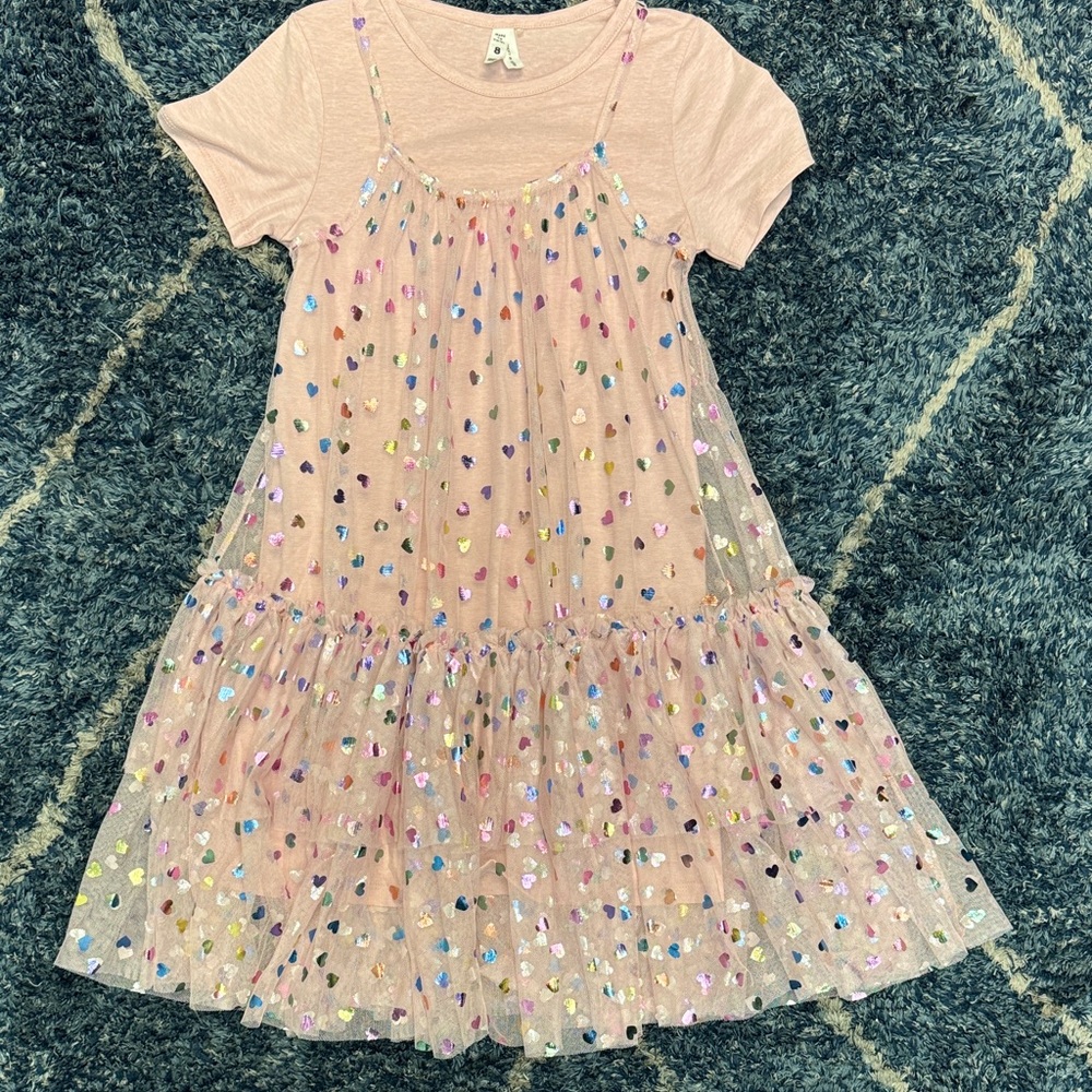 Pink Heart-Patterned Kids Dress